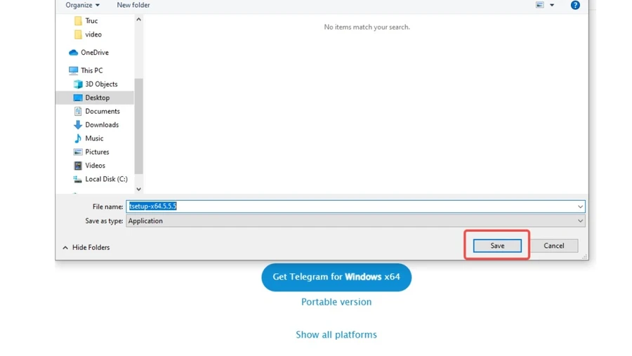 Nhấn vào nút này để bắt đầu quá trình tải xuống file cài đặt Telegram