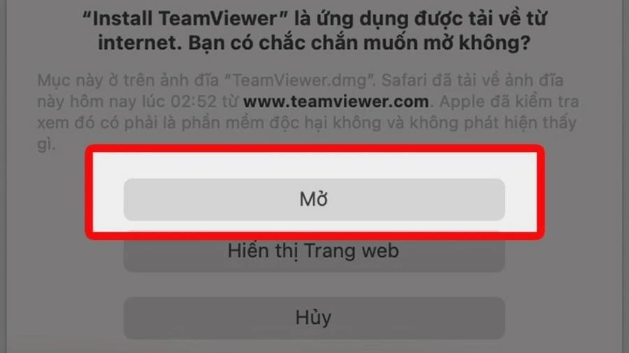 Chọn Mở để xác nhận