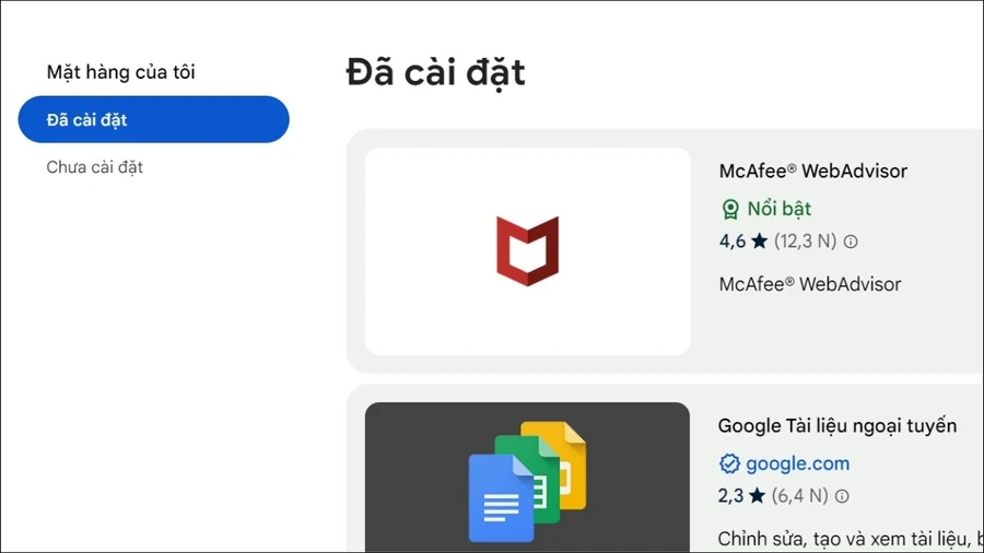 Tìm đến mục Đã cài đặt