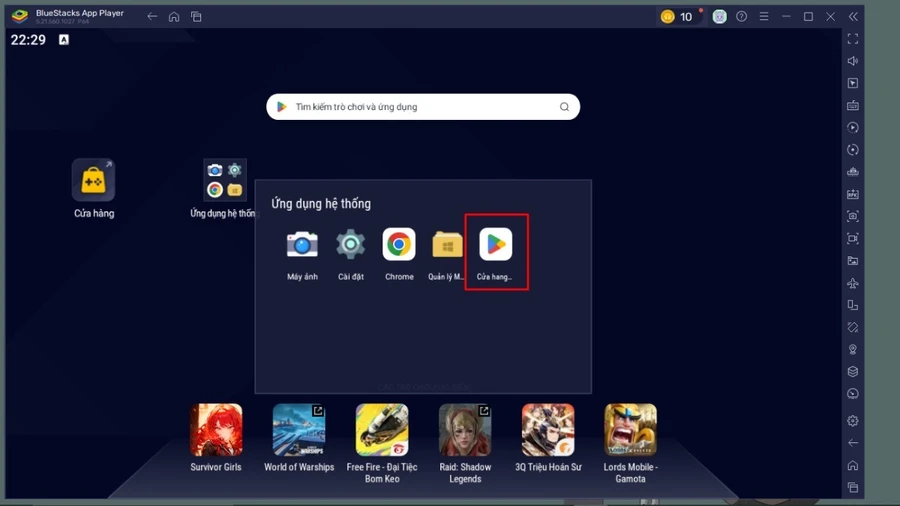 Chọn mục Ứng dụng hệ thống > Chọn CH Play
