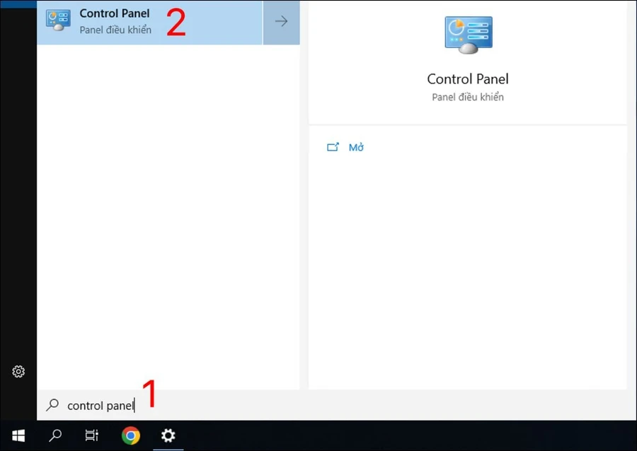 Mở Control Panel bằng cách gõ 