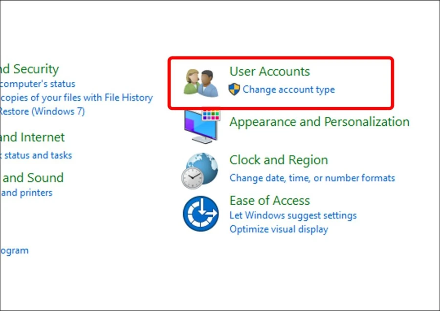 Chọn User Accounts