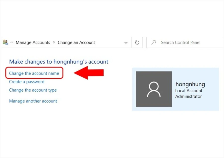 Chọn Change the account name