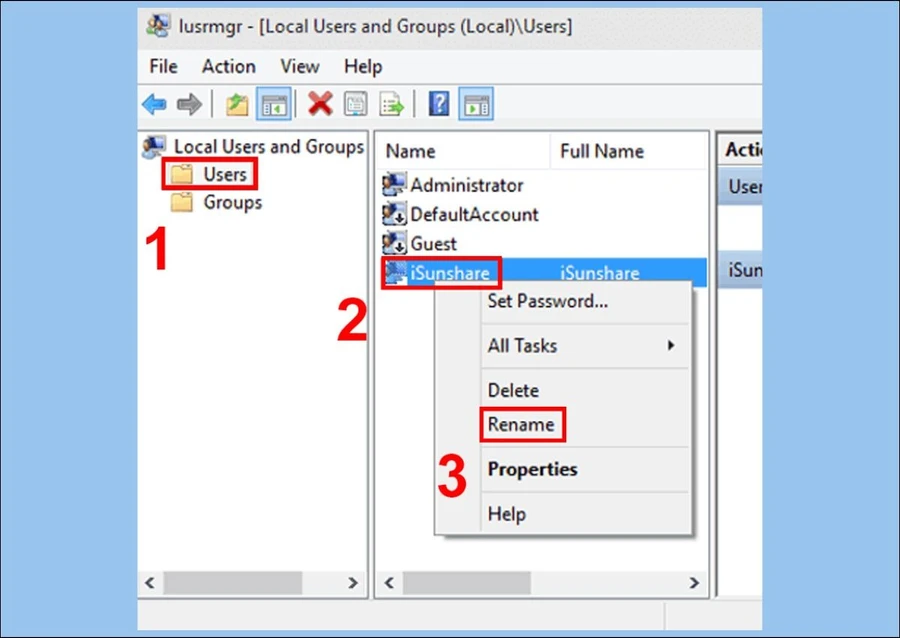Nhấn tổ hợp phím Windows + R, gõ lusrmgr.msc vào hộp thoại Run và nhấn Enter