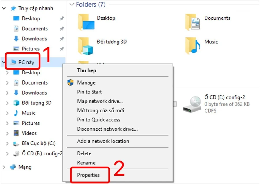 Nhấp chuột phải vào biểu tượng This PC và chọn Properties.