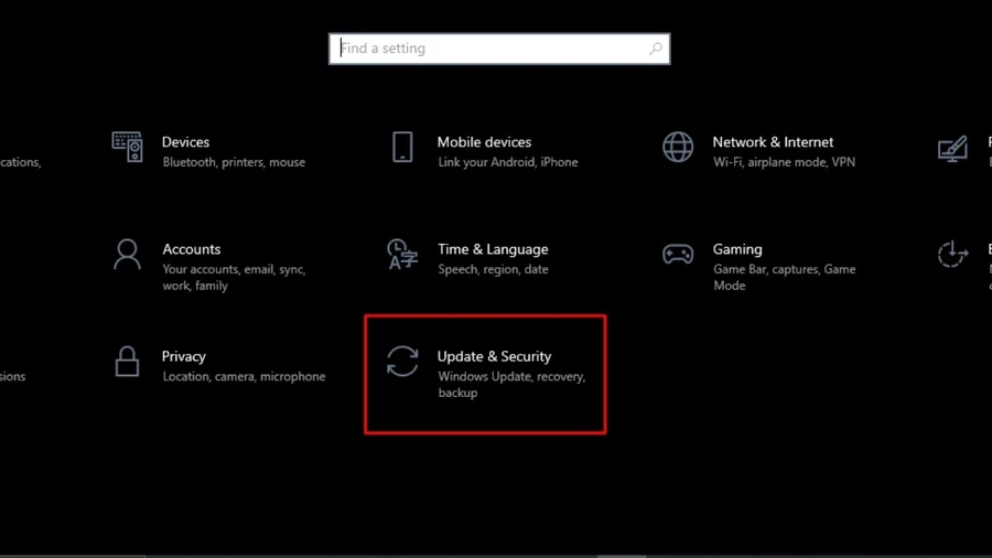 Chọn Update & Security