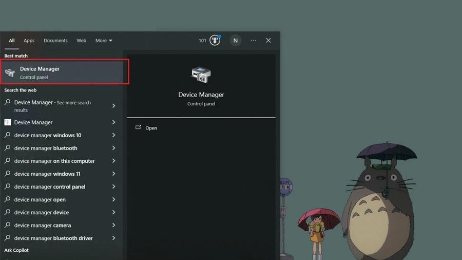Tìm kiếm và chọn Device Manager