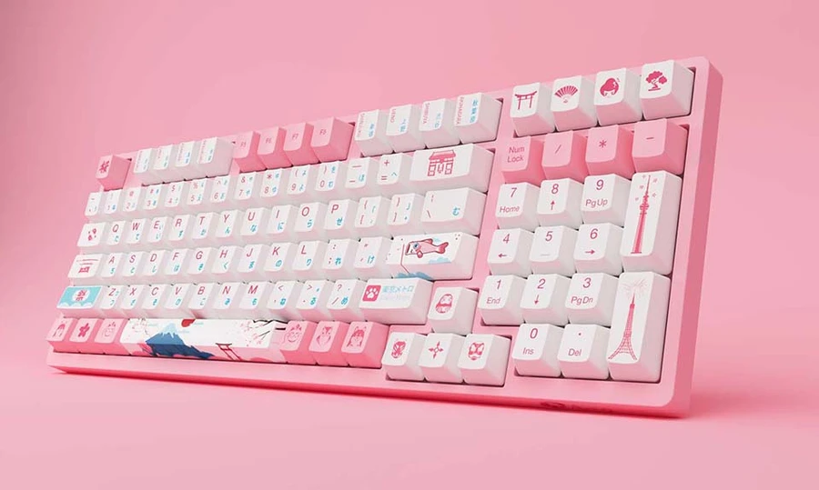 Bàn phím Akko 3098B Multi-mode World Tour Tokyo R2 màu hồng với layout 96%