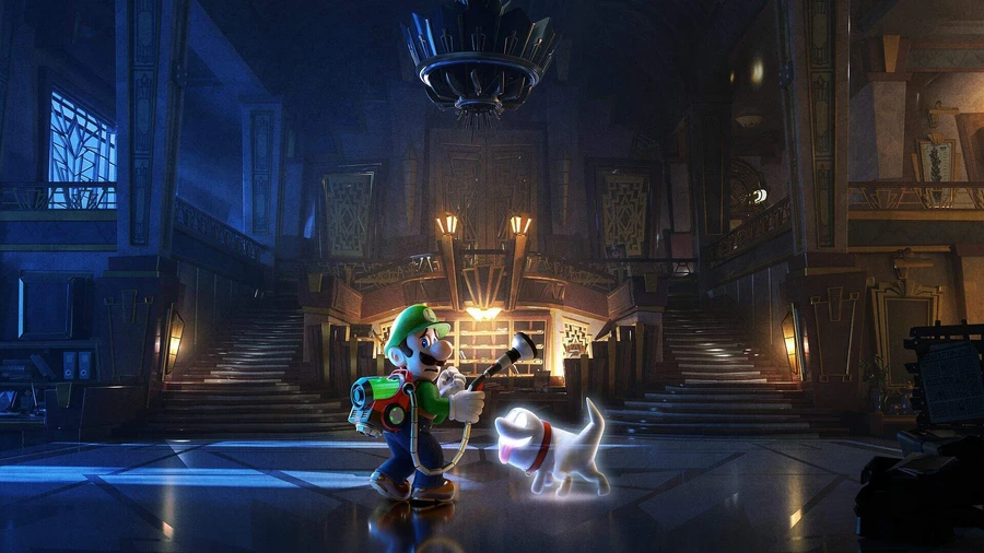 Luigi với máy bắt ma trong Luigi's Mansion 3