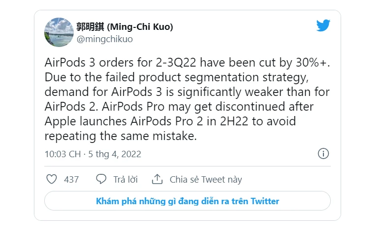 Theo Ming-Chi Kuo, Apple có thể sẽ ngừng sản xuất AirPods Pro thế hệ đầu tiên sau khi ra mắt AirPods Pro 2