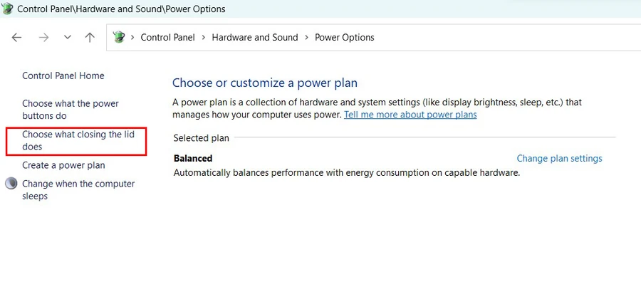 Tiến hành thiết lập trong Power Options