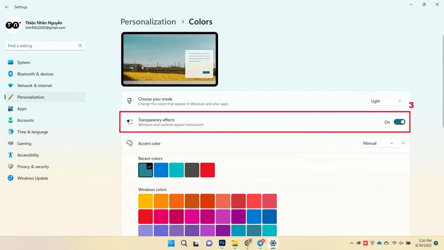 Thanh taskbar trong suốt trên Windows 11