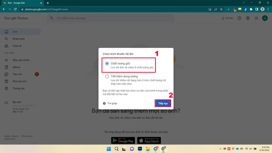Chọn Chất lượng gốc khi tải ảnh lên Google Photos