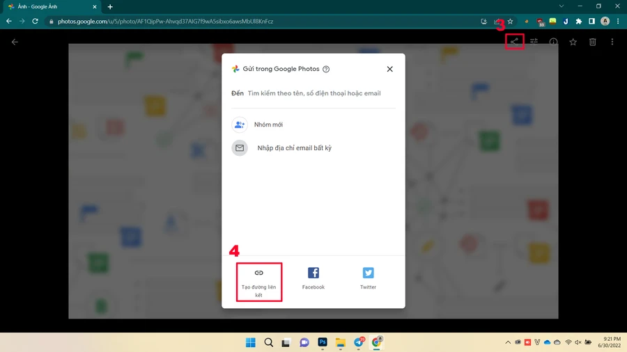 Chọn Chia sẻ cho hình ảnh muốn đăng Facebook
