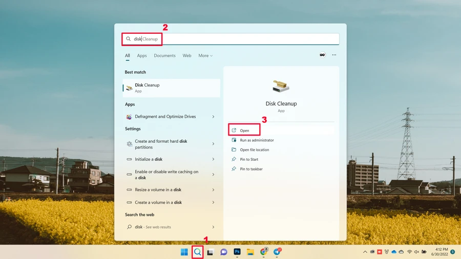 Giao diện Disk Cleanup trên Windows 11, chọn các mục cần dọn dẹp.
