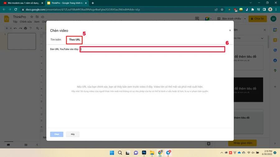 Chèn video YouTube vào Google Trang trình bày, tùy chỉnh kích thước, vị trí, bóng đổ.