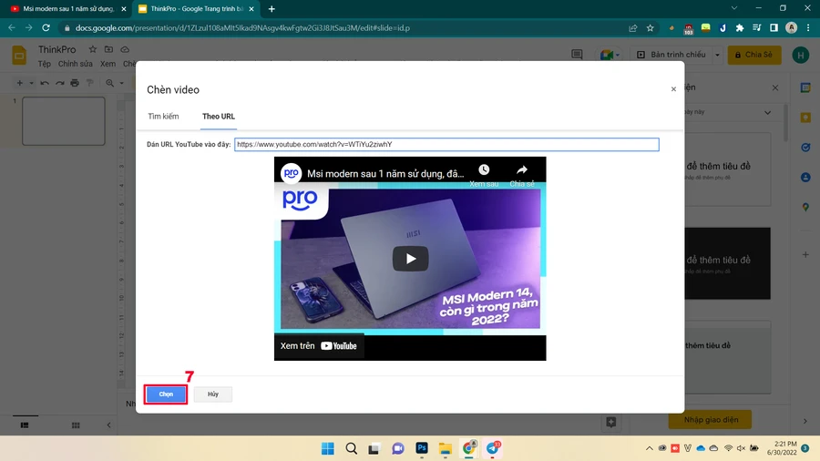 Video YouTube được dán vào Google Trang trình bày với các tùy chọn định dạng