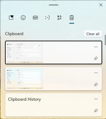 Menu Lịch sử Clipboard hiển thị danh sách các mục đã sao chép, cho phép chọn và dán.