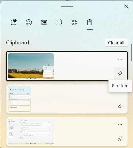 Biểu tượng ghim và xóa trong lịch sử clipboard