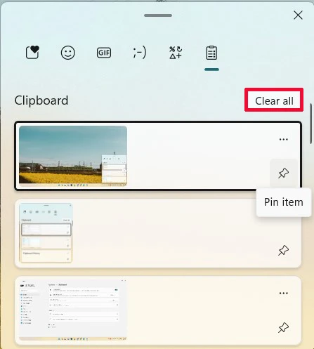 Lịch sử Clipboard: Xóa mục chờ dán hoặc xóa tất cả.