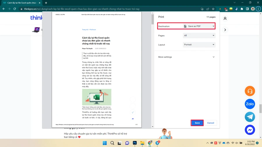 Minh họa cách copy nội dung trang web bằng tính năng in