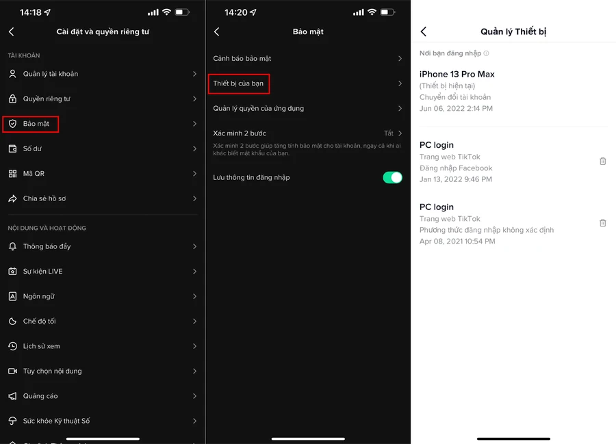 Quản lý đăng nhập TikTok