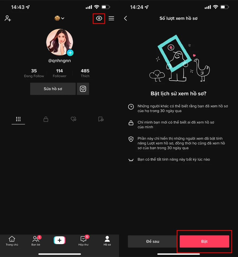 Bật chế độ số lượt xem hồ sơ để biết ai hay vào Tiktok của mình