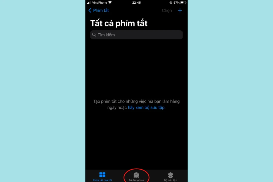 Siri tự động hóa: Nhấn chọn tab Tự động hóa