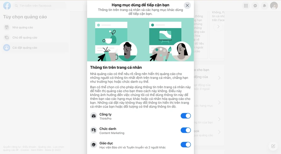 Tắt những thông tin mà mình không muốn Facebook liên hệ quảng cáo.
