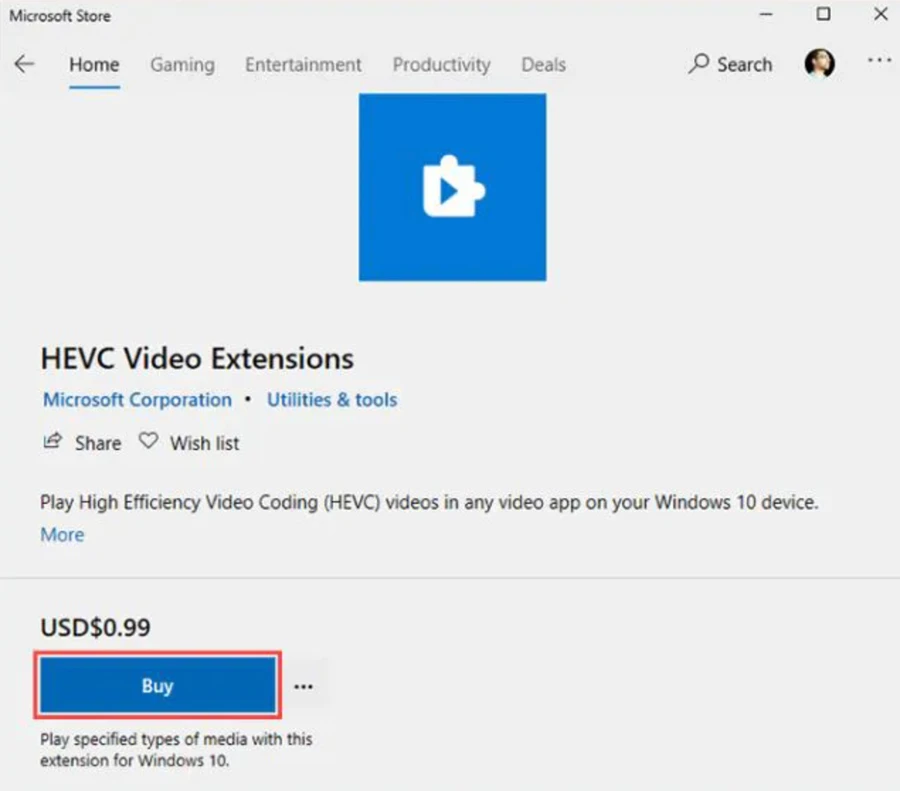 Cần cài đặt tiện ích HEIF Image Extensions để lưu định dạng ảnh HEIC