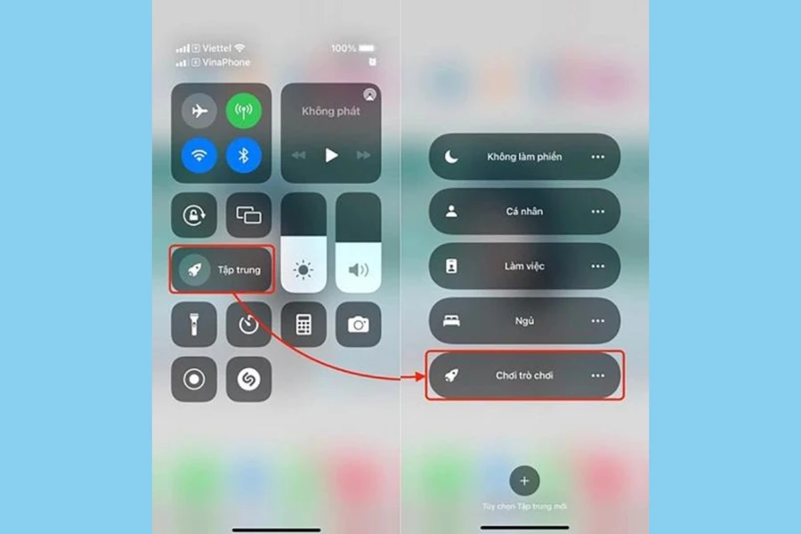 Giao diện cài đặt chế độ tập trung "Chơi trò chơi" trên iPhone