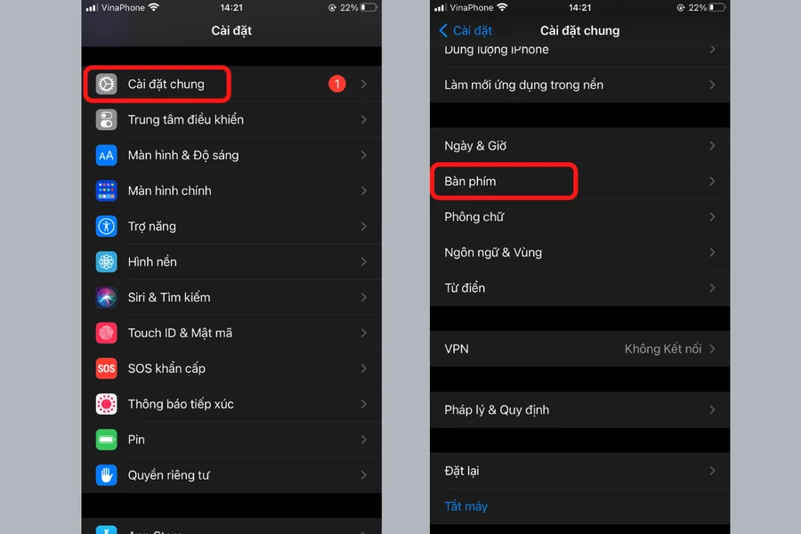 Cài đặt bàn phím iPhone: Cài đặt chung, Bàn phím