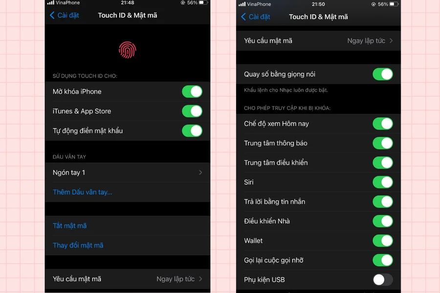 Bật Touch ID & Mật mã để tăng cường bảo mật iPhone.