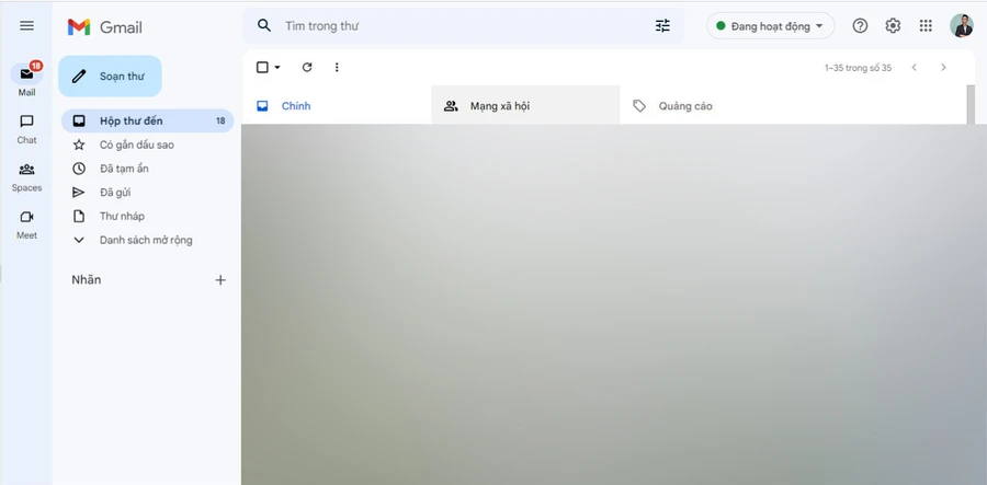 Giao diện mới của Gmail sau khi cập nhật.