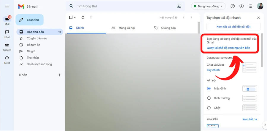 Giao diện mới của Gmail trên máy tính với các tính năng cập nhật.