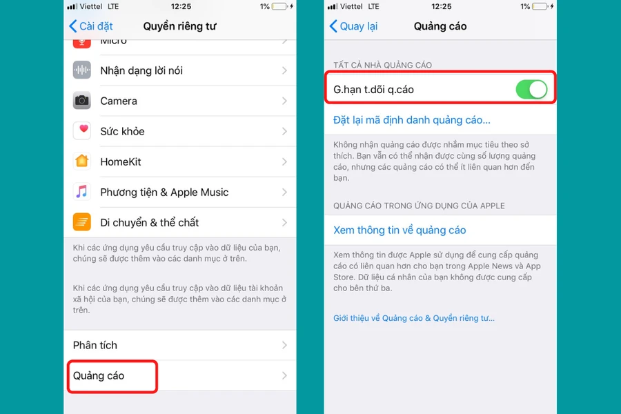 Bật tính năng loại bỏ quảng cáo trên iPhone