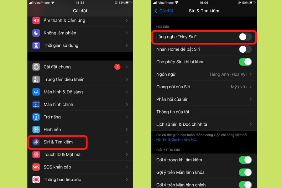 Tắt Lắng nghe "Hey Siri" trong Cài đặt Siri & Tìm kiếm để tiết kiệm pin