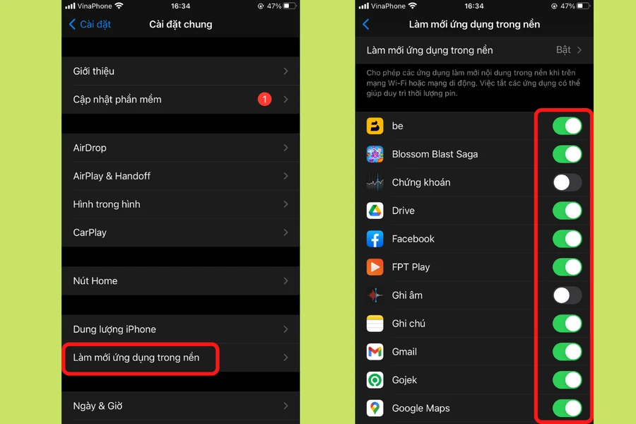 Tắt làm mới ứng dụng nền trên iPhone để tiết kiệm pin