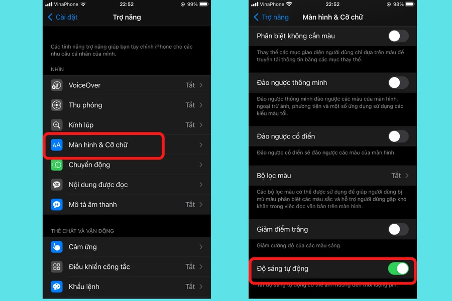 iPhone tự điều chỉnh độ sáng màn hình để tiết kiệm pin và tăng tuổi thọ.