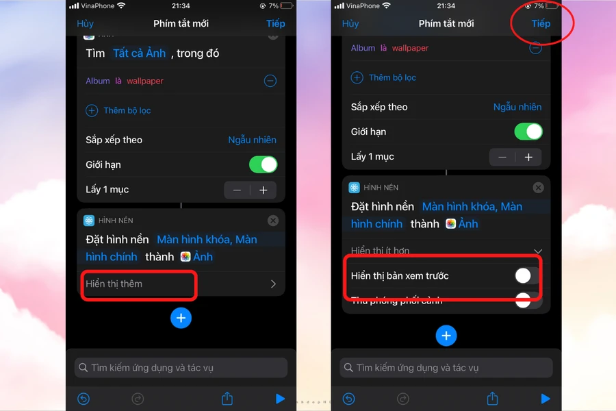 iPhone tự động thay hình nền: tắt xem trước, tiếp tục
