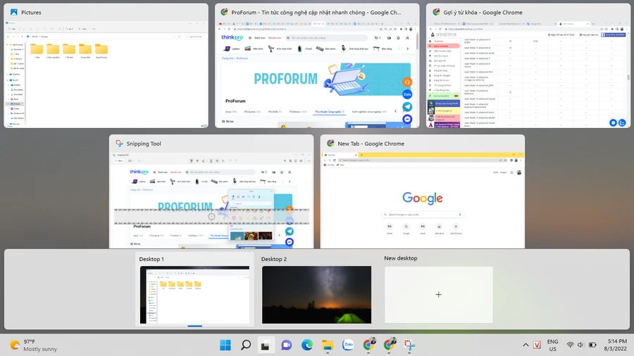 Giao diện tạo desktop ảo mới trên Windows 11