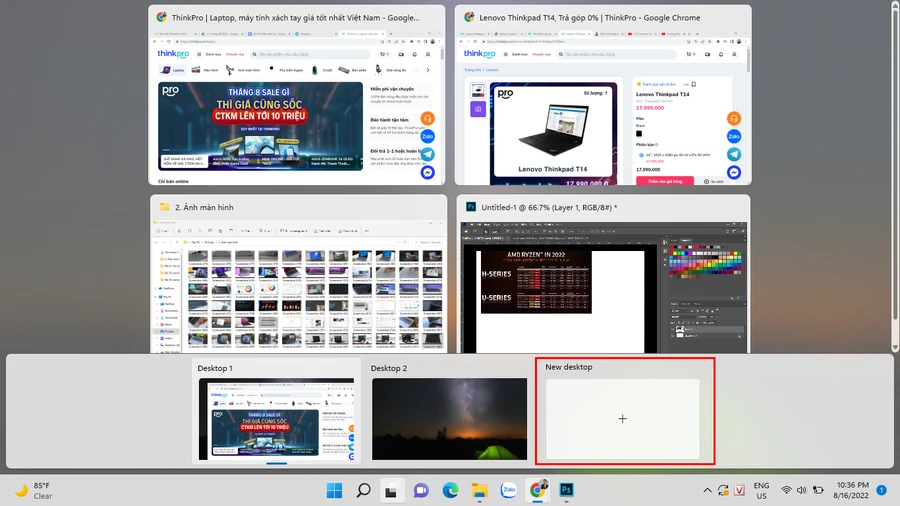Màn hình ảo Windows 11 cho phép mở ứng dụng tùy ý như desktop thông thường