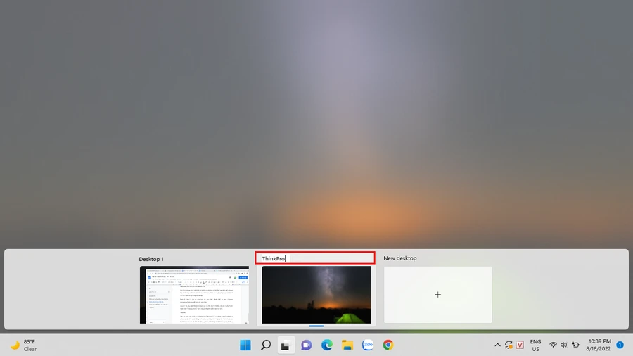 Màn hình ảo Windows 11 được đổi tên bằng cách nhấn chuột phải và chọn "Rename"