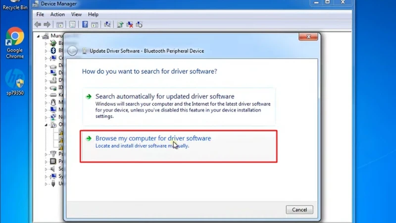 Chọn mục Browse my computer for driver software