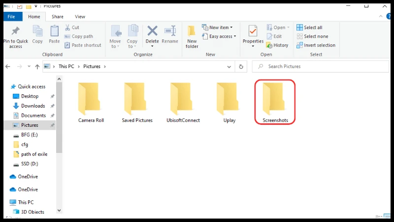 Chọn thư mục Screenshots