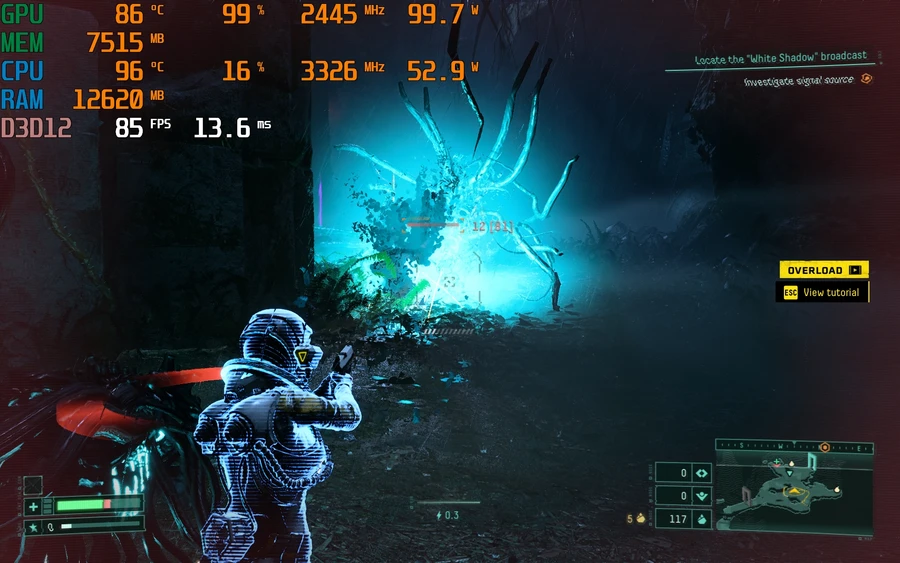 Laptop chơi game với CPU i9 và GPU RTX 4060, nhiệt độ cao khi chơi game.