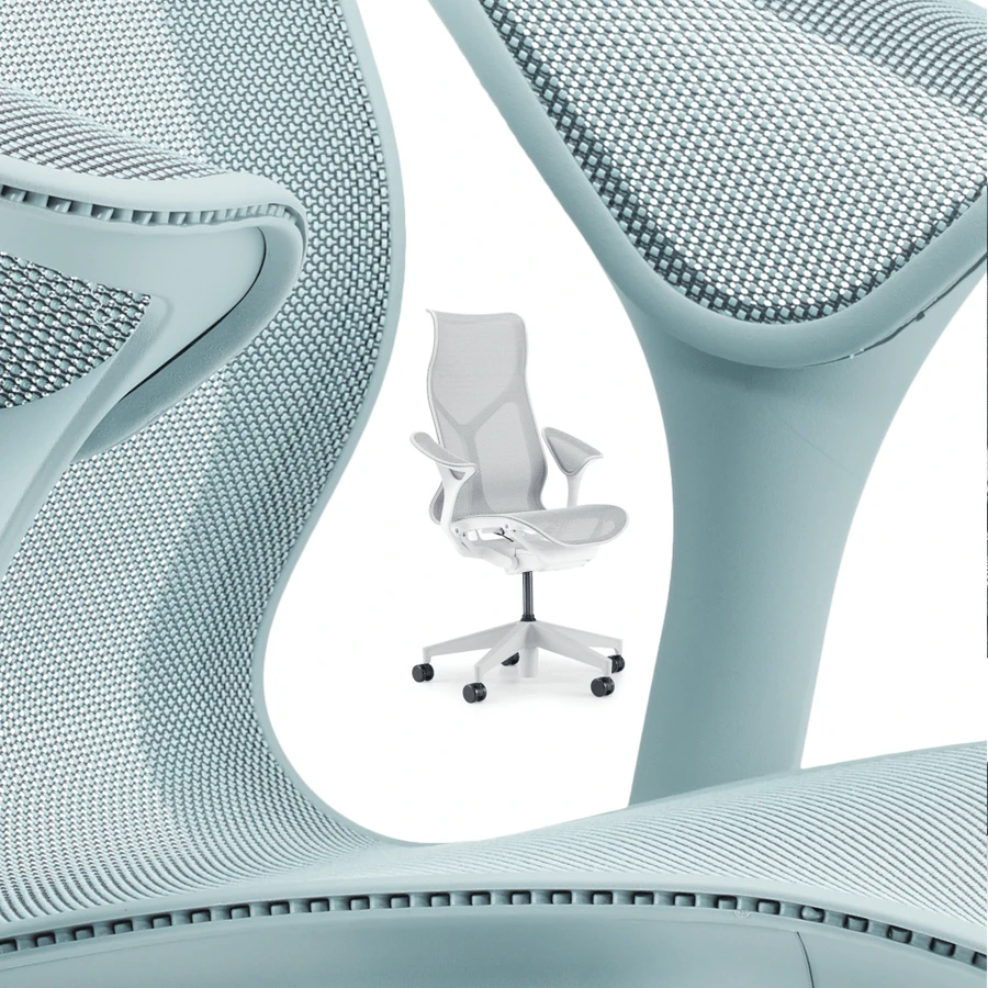 Ghế văn phòng Herman Miller Cosm High Back màu đen, khung polypropylene, lưới Polyester, chân nhôm đúc.