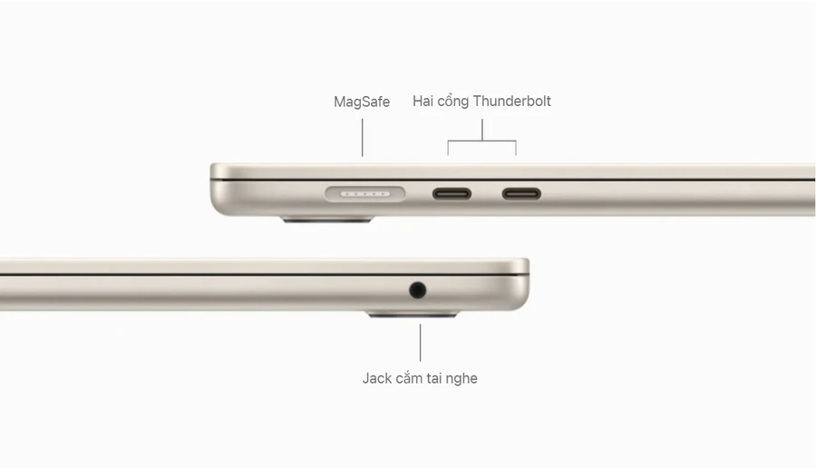 Mac Air 15 inch 2023 trang bị đầy đủ các cổng kết nối