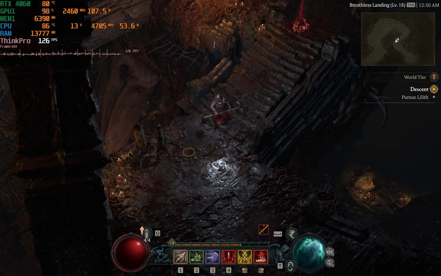 Diablo IV chạy mượt mà ở 120 FPS với thiết lập đồ họa cao nhất và độ phân giải QHD+.