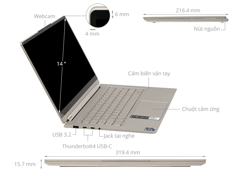 Hệ thống cổng kết nối Lenovo Yoga 9 